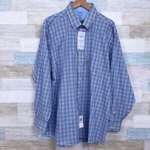 IZOD Advantage Performance CoolFX Shirt Blue Plaid Moisture Wicking Mens 2XL XXL